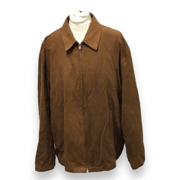 Pronto Uomo Men’s Full Zip Faux Suede Jacket, Brown, size XXL